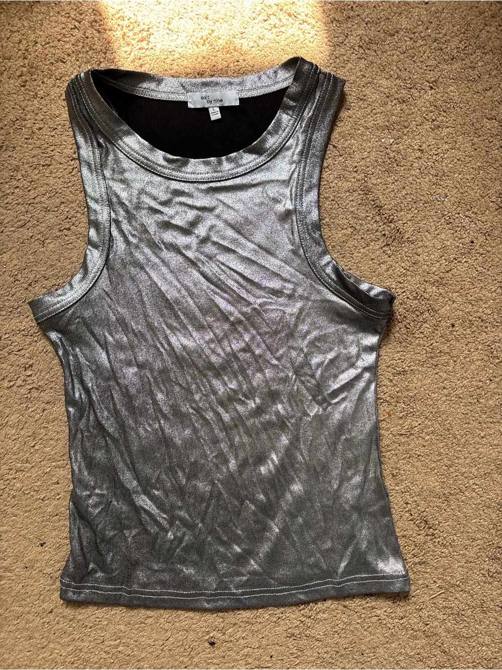 Metallic Silver Sleeveless Tank Top by By Nine